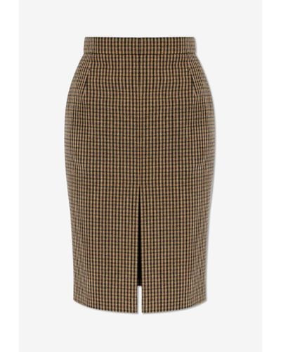 Saint Laurent Checked Wool-Blend Pencil Skirt - Brown