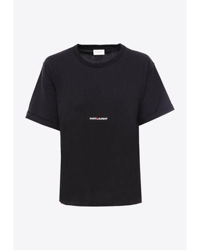 Saint Laurent Logo-Printed Crewneck T-Shirt - Black