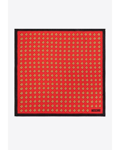 Moschino Bear-Motif Silk Pocket Square - Red