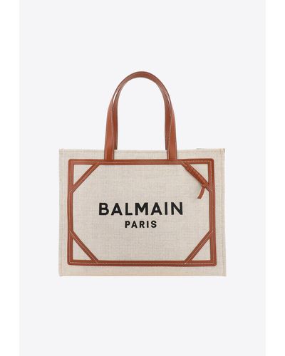 Balmain B-Army 42 Leather-Trimmed Tote Bag - Natural