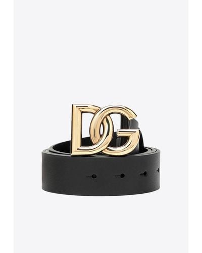 Dolce & Gabbana Logo Buckle Leather Belt - Black