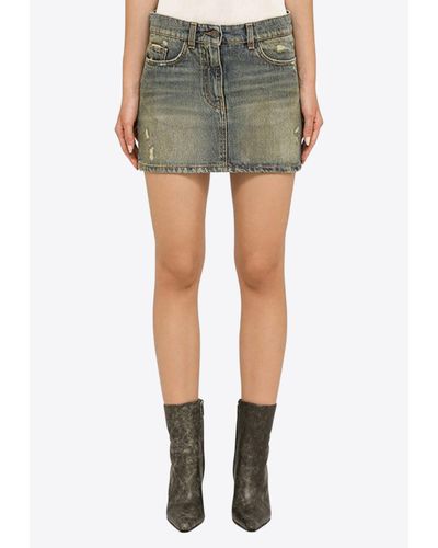 Palm Angels Stained-effect Denim Mini Skirt - Green