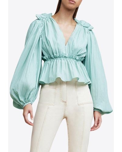 Acler Lyall Puff-Sleeved Cropped Blouse - Blue