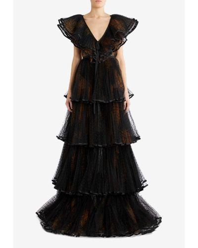Etro Overlapping Printed Tulle Gown - Black