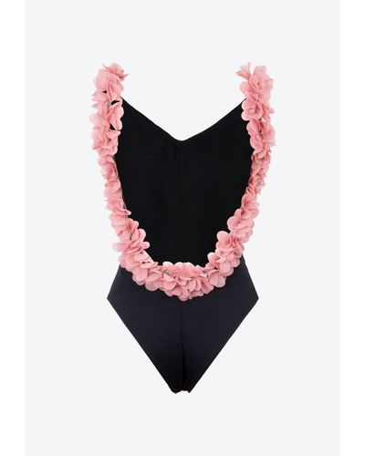 LaRevêche Amira One-Piece Swimsuit With Floral Applique - Black