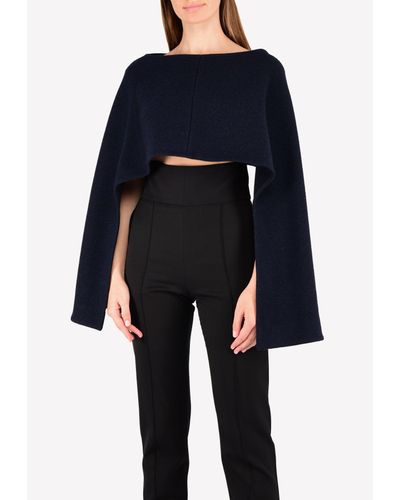 Hussein Chalayan Boat Neck Cape Wool Top - Blue