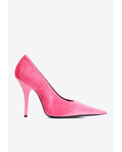Balenciaga Knife 100 Pointed Velvet Court Shoes - Pink