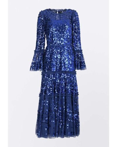 Needle & Thread Annie Sequin Embellished Tiered Gown - Blue