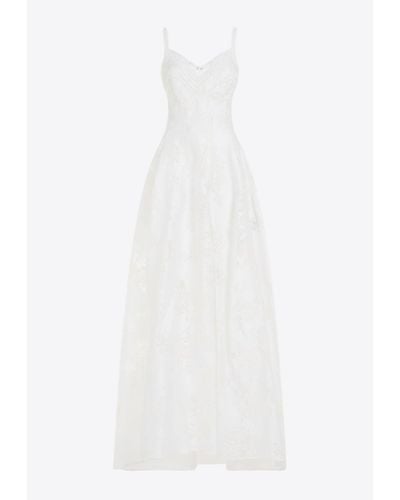 Ermanno Scervino V-Neck Lace Maxi Dress - White