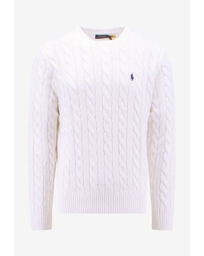 Polo Ralph Lauren Logo-Embroidered Cable Knit Sweater - White