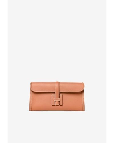 Hermès Jige Elan 29 Clutch Bag In Gold Swift Leather - White