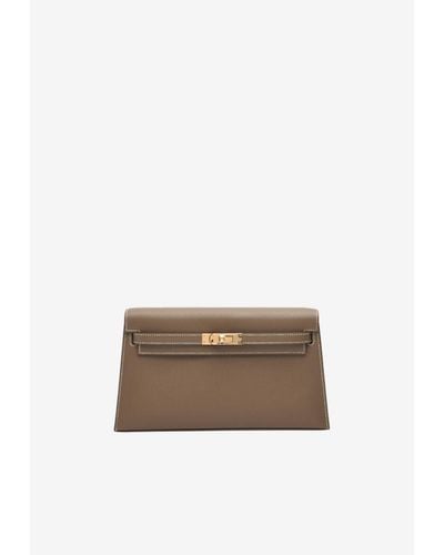 Hermès Kelly Elan In Etoupe Madame Leather With Gold Hardware - White