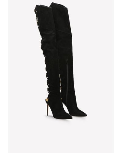 Alexandre Vauthier 115 Lace-Up Suede Leather Knee-High Boots - Black