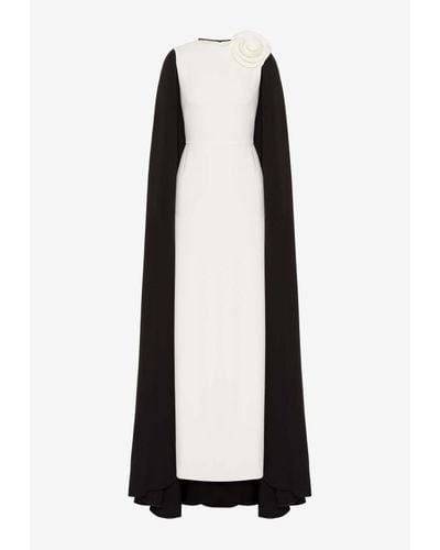 Valentino Flower Appliqué Cape-style Maxi Dress - Black