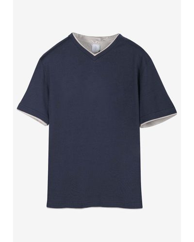 Eleventy Double Layer V-Neck T-Shirt - Blue