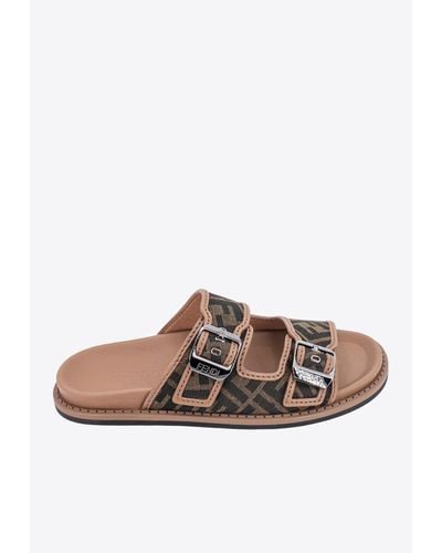 Fendi Monogrammed Double-Strap Sandals - Brown
