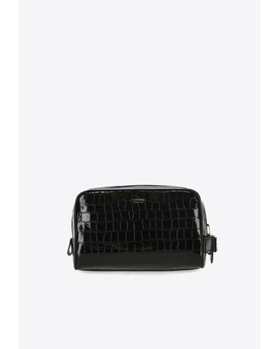Tom Ford Croc-Embossed Leather Wash Bag - Black