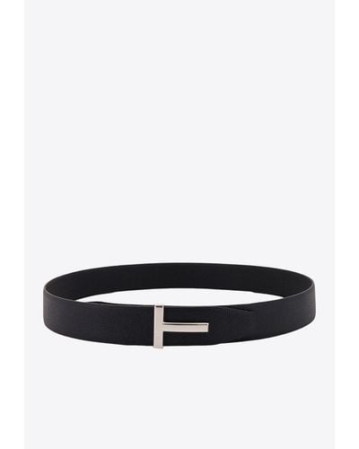Tom Ford T Buckle Grained Leather Reversible Belt - White