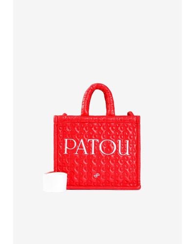 Patou Small Quilted Nylon Logo Tote Bag - Red