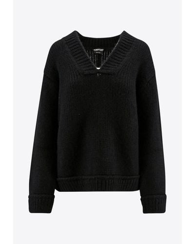 Tom Ford V-Neck Wool-Blend Sweater - Black