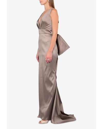 Sachin & Babi Penelope Satin Gown With Back Bow - Brown