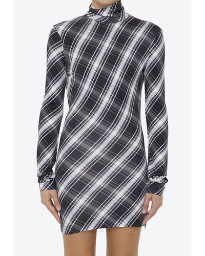 Jil Sander Check Patterned Mini Dress - Gray