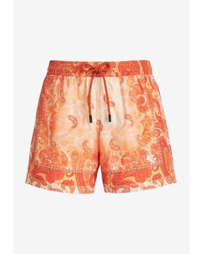 Etro Liquid Paisley Swim Shorts - Orange