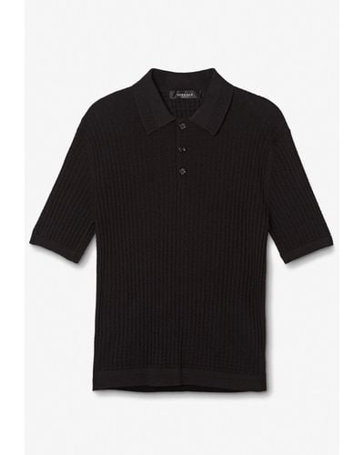 Versace Greca Knitted Polo T-Shirt - Black