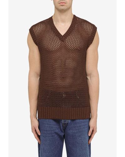Tagliatore Knitted Sleeveless T-Shirt - Brown