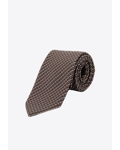 Tom Ford Stripe Pattern Silk Tie - Brown