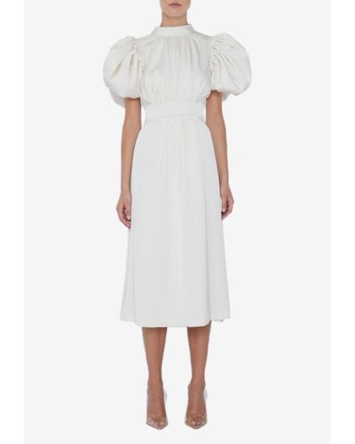 ROTATE BIRGER CHRISTENSEN Sateen Puffed-Sleeve Midi Dress - White