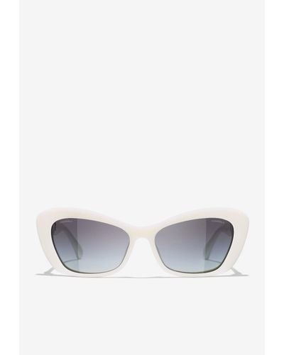 Chanel Cat Eye Pearl Sunglasses - White