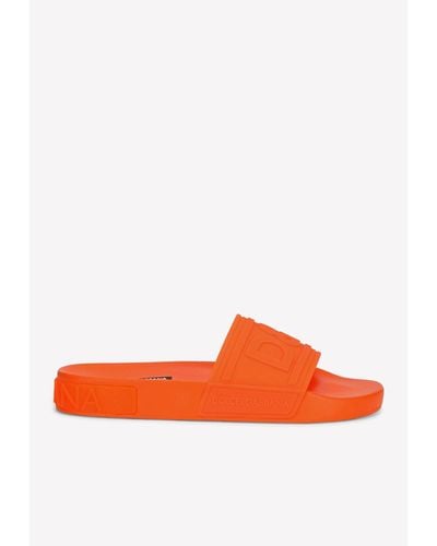 Dolce & Gabbana Dg Beachwear Rubber Slides - Orange
