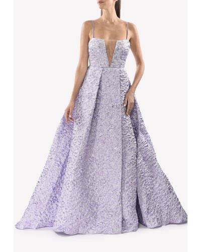 Alex Perry The Keeva Lurex Floral A-Line Gown - Purple