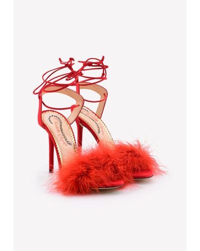 Charlotte Olympia Salsa 110 Ostrich Feather Tie-Up Sandals - Red