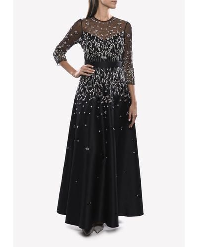 Temperley London Glen Floral Embroidered Floor-Length A-Line Gown - Black