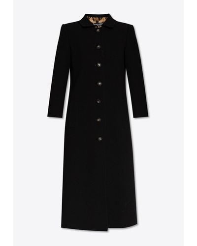 Dolce & Gabbana Single-Breasted Long Wool Coat - Black