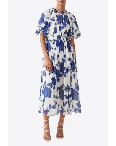 Aje. Elysium Floral Print Midi Dress - Blue