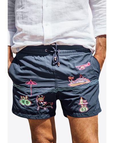 Les Canebiers Pampelonne Embroidered Swim Shorts - Blue