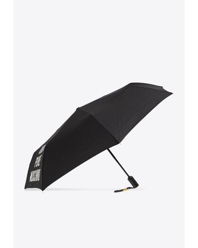 Moschino Logo Print Open And Close Umbrella - Black