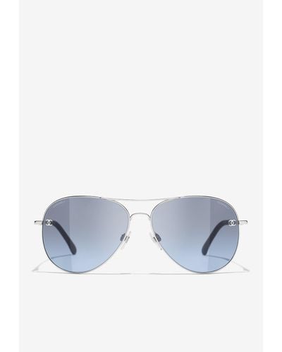 Chanel Logo Pilot Sunglasses - Blue