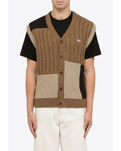 Dickies Asymmetrical Knitted Sweater Vest - Brown