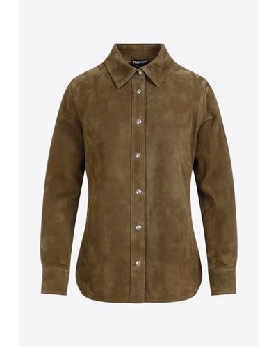 Tom Ford Suede Leather Long-Sleeved Shirt - Green