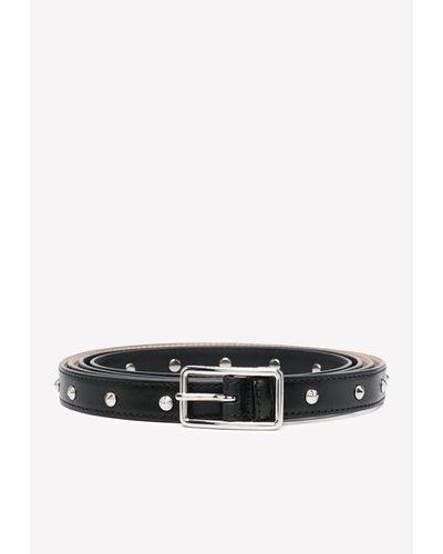 Alexander McQueen Long Double Studded Leather Belt - White