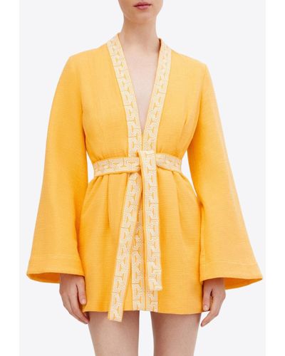 Significant Other Romee Embroidery-Detail Mini Dress - Yellow
