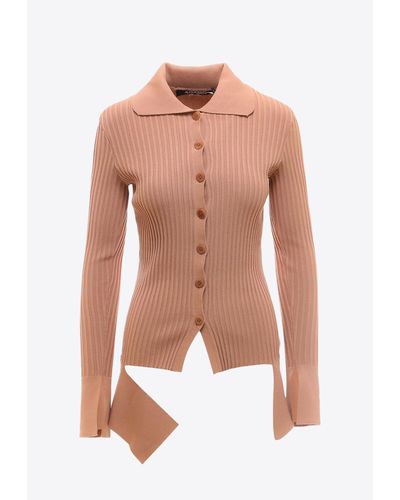 ANDREADAMO Cut-Out Ribbed Knit Cardigan - Pink