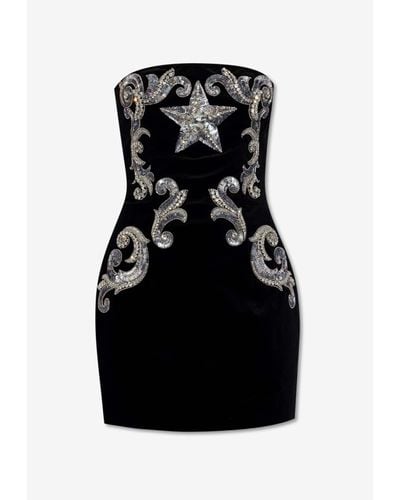 Balmain Paisley Embroidered Strapless Dress - Black