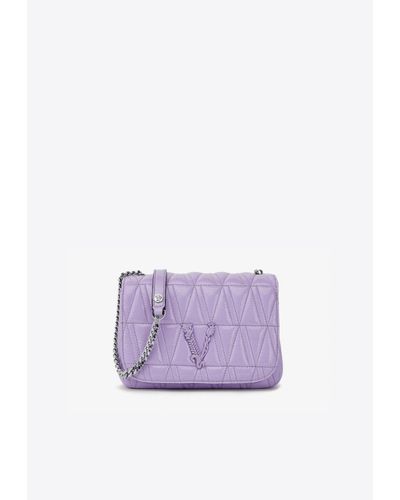 Versace Virtus Quilted Naplak Leather Shoulder Bag - Purple