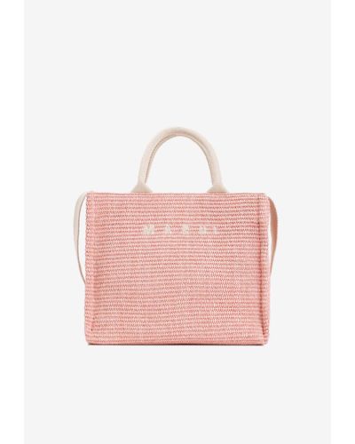 Marni Small Raffia-Effect Tote Bag - Pink