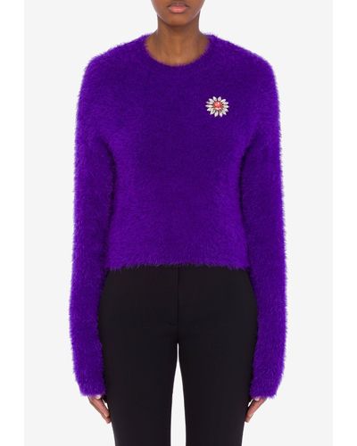 Moschino Floral Appliqué Brushed Sweater - Purple